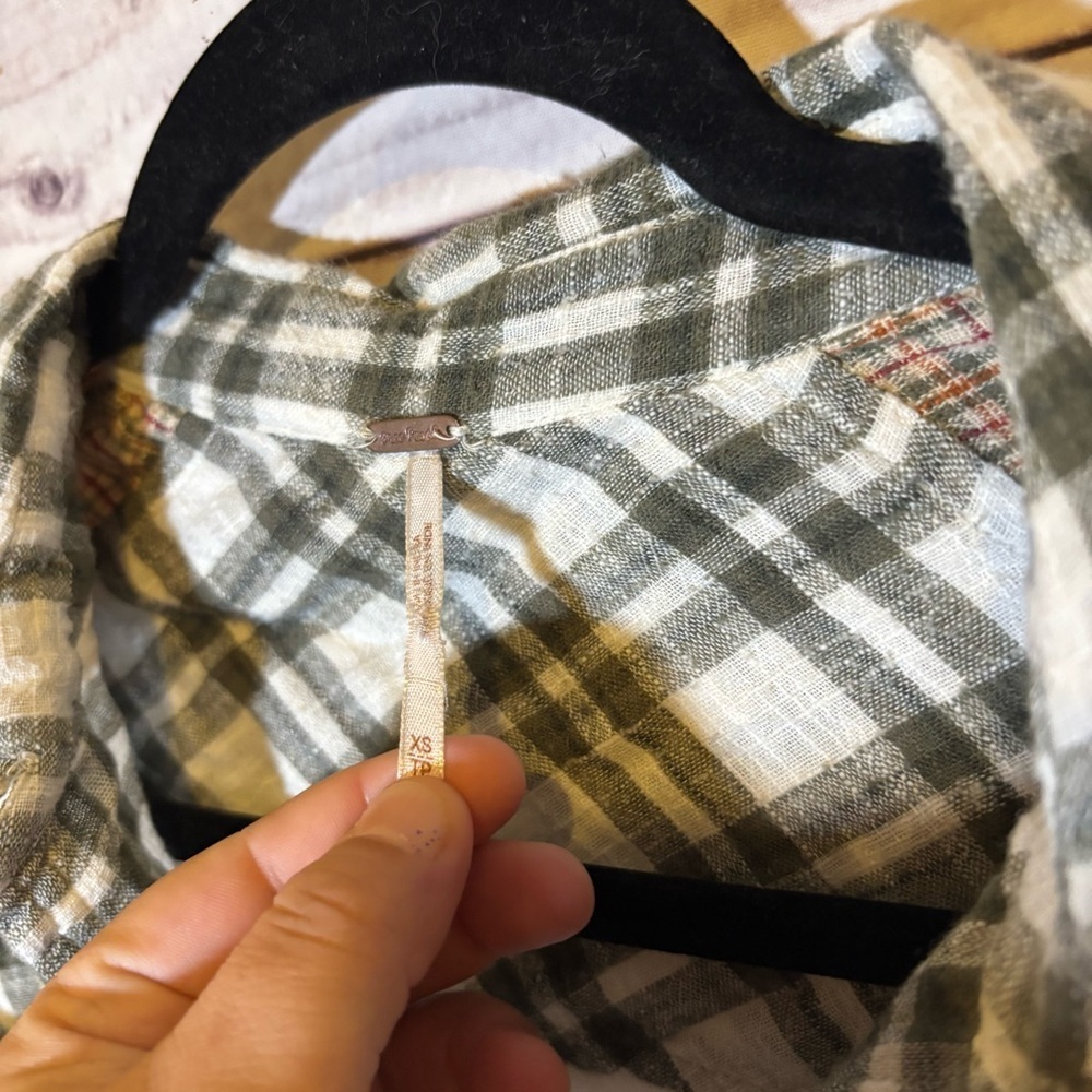 Free People Catch Up With Me Flannel Gingham Plaid Button-Up Shirt XS - Picture 4 of 7